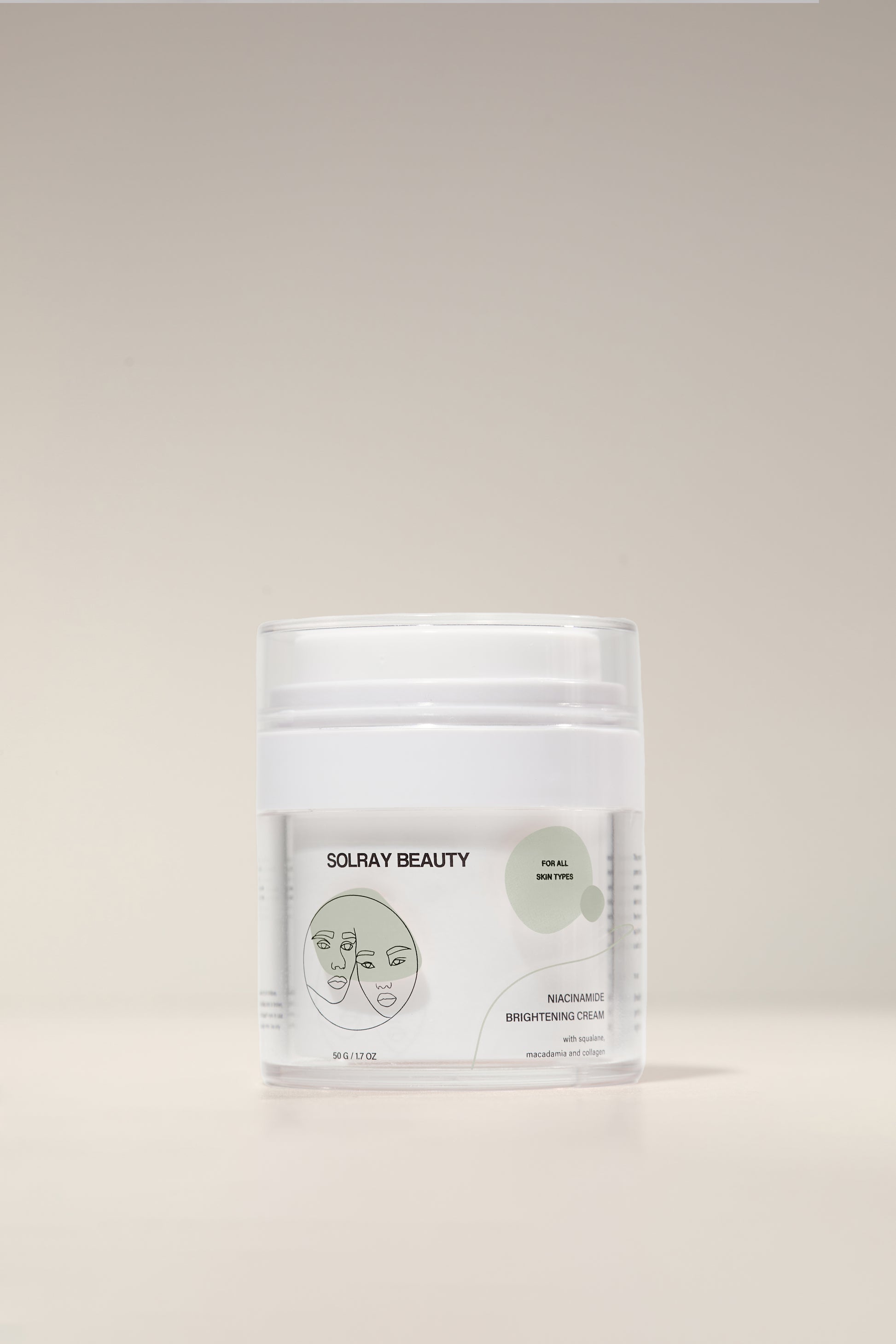 SolRay Beauty's Niacinamide Face Brightening Cream - a jar of the cream with a clear cap.